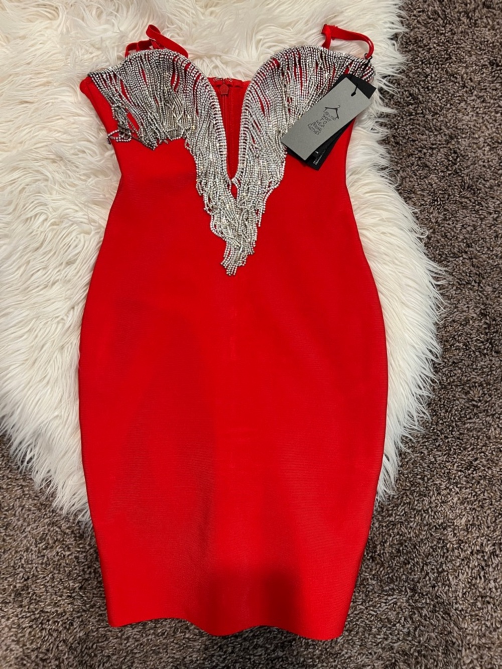 Strapless Red Embellished Bodycon Dress